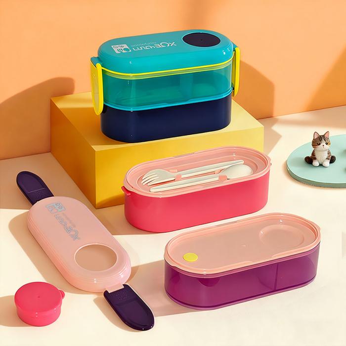 雙層便當盒(帶硅膠)(900ML)